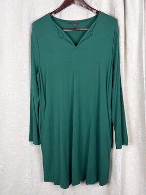 Oska green A-line tunic dress stretch jersey 3 / XL lagenlook boho cottagecore